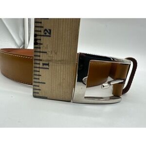 Canali Mens Tan Brown Genuine Leather Belt Made in Italy Size 85/100 Solid Brass